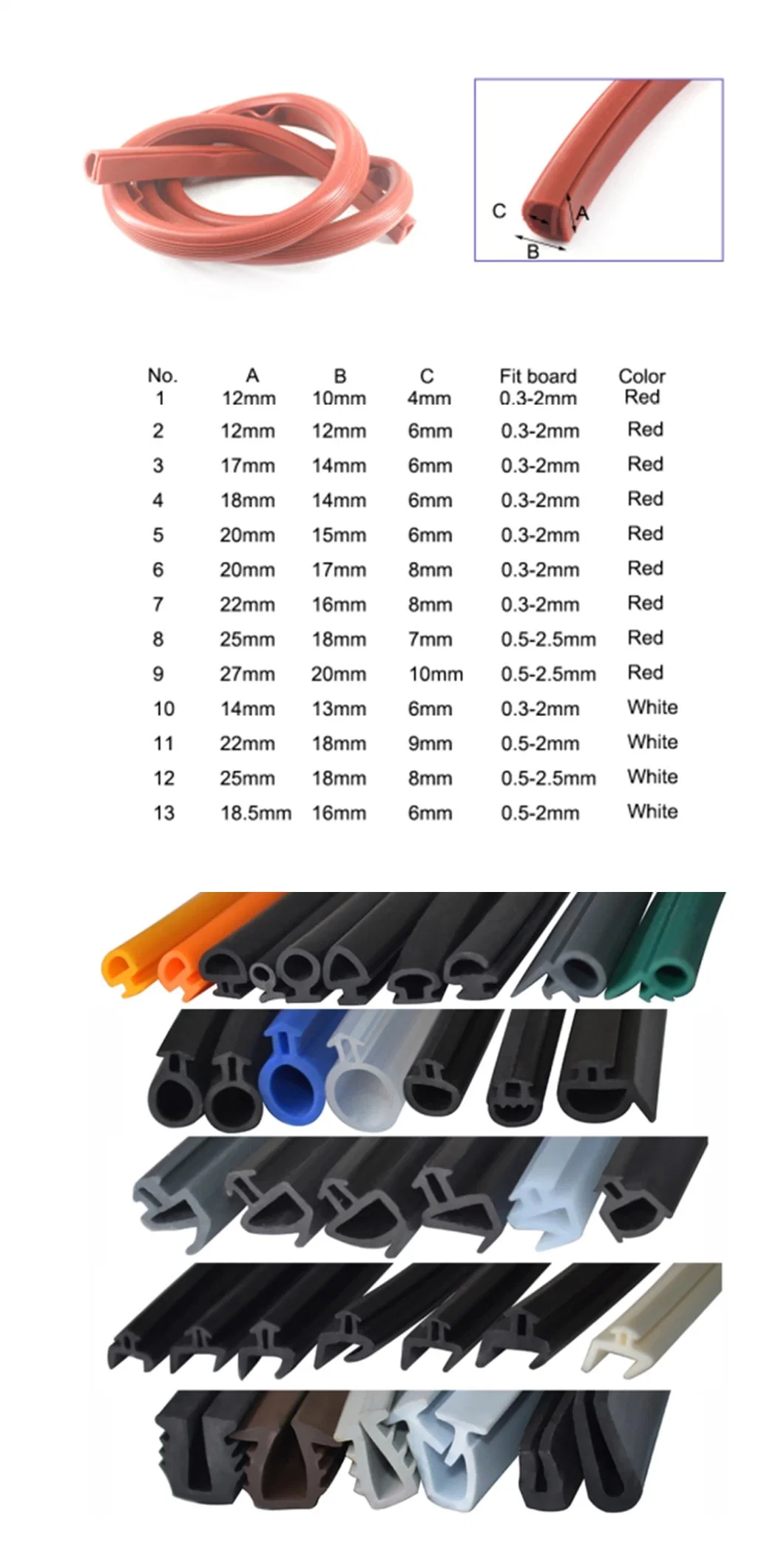 Customized E-Shape Silicone Rubber Sealing Strips by Chinese Quality Product Manufacturers